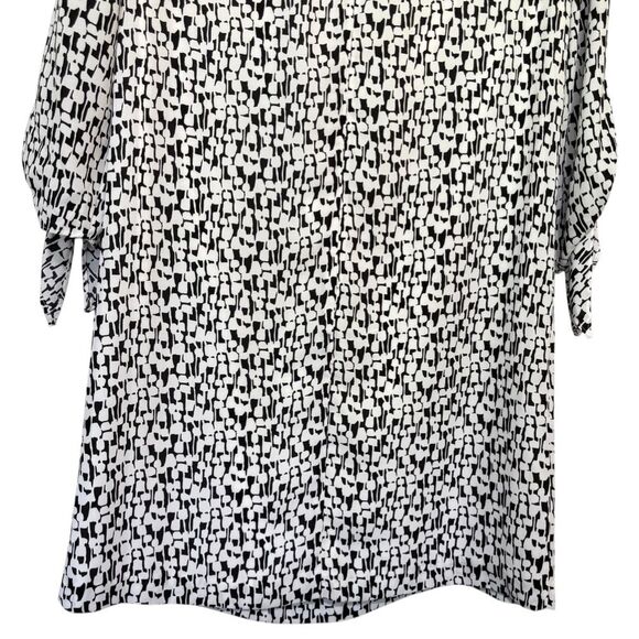 Tahari White & Black Patterned A-line Mini Dress 3/4 Sleeves Tie Detail Size 2 - Picture 6 of 9